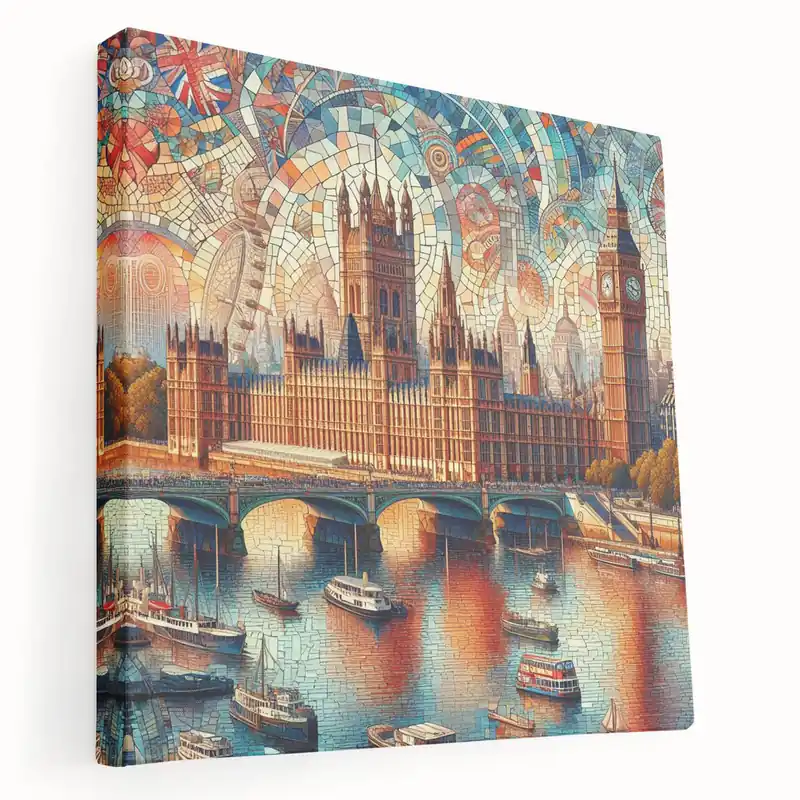 London Themed Wall Decor - Mosaic Art of Big Ben and Thames River Factory Price