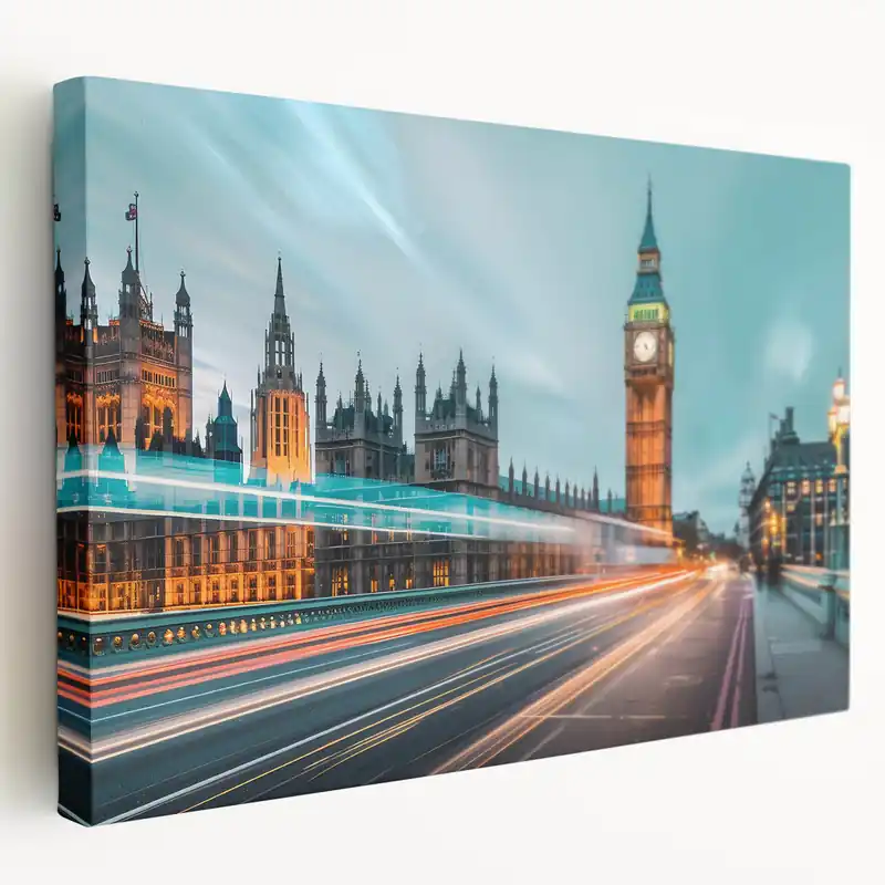 London Skyline Art - Big Ben and Westminster Night Traffic Print Next Day Delivery