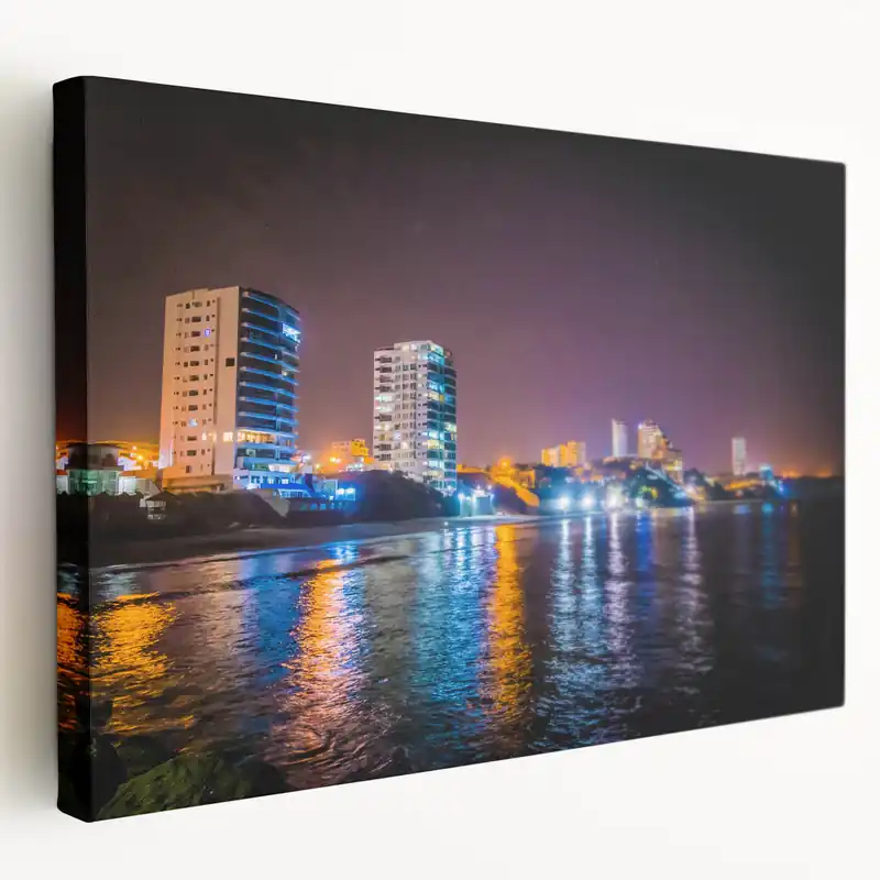 Last Chance Ecuadorian Cityscape Prints - Nighttime Coastal View South American Art