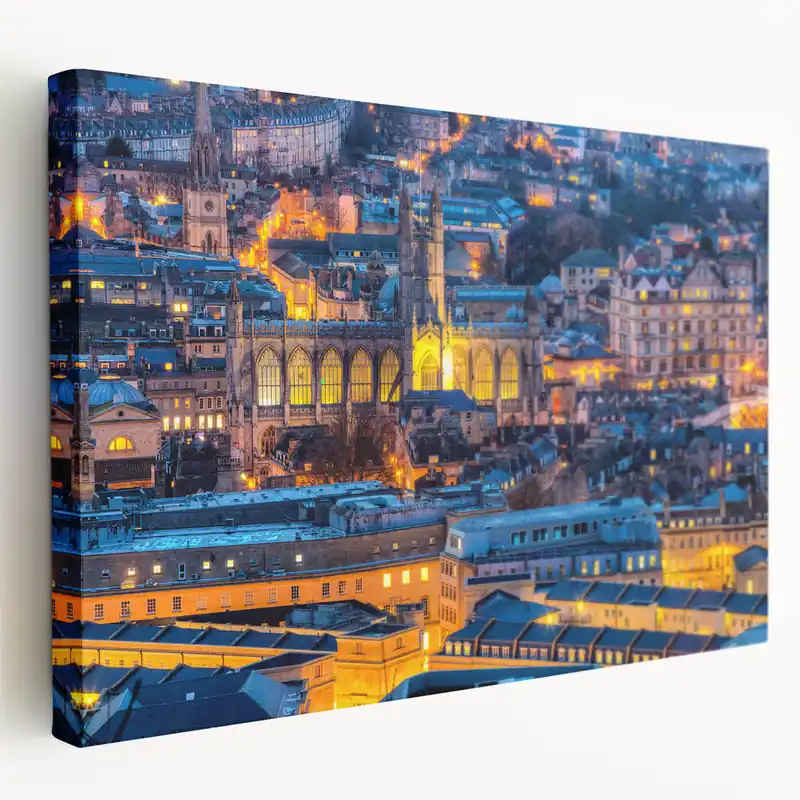 Bath Landscape Pictures - City Lights and Abbey Night View Canvas Hassle-Free Returns