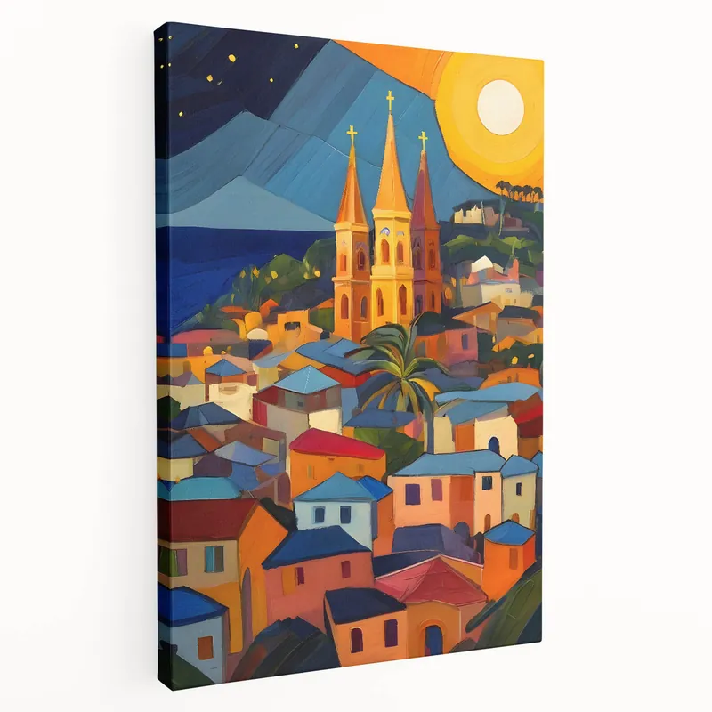 Tropical Beach Art Prints - Saint Lucia Vibrant Church and Sunset Scene High Quality