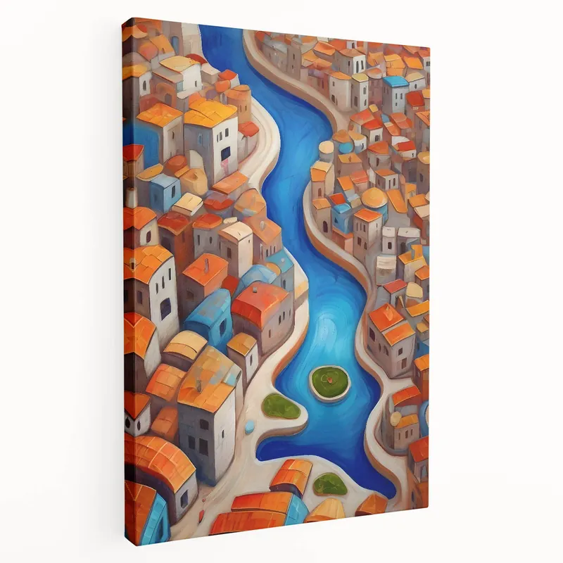 Vibrant Persian Town Art - Colorful Abstract Iranian River Scene Special Discount