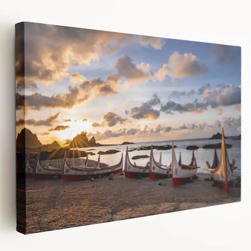 Taiwan Scenery Art - Iconic Ocean Sunset with Traditional Boats Holiday Sale