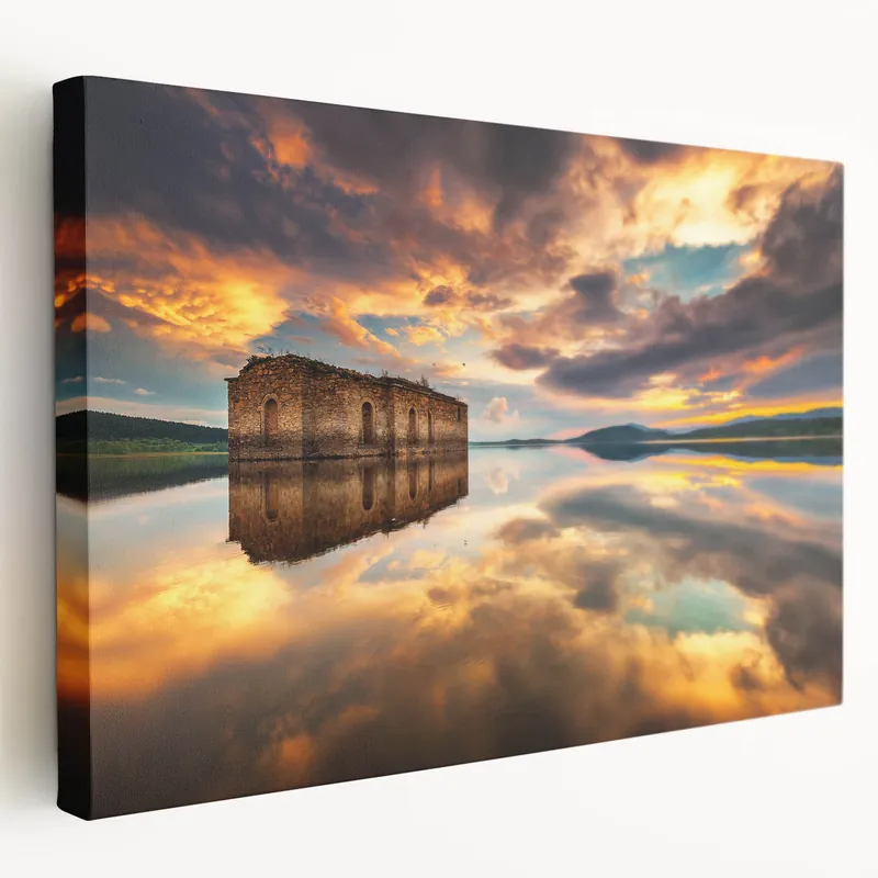 Luxury Bulgaria Photography Prints – Submerged Church at Sunset in Bulgaria