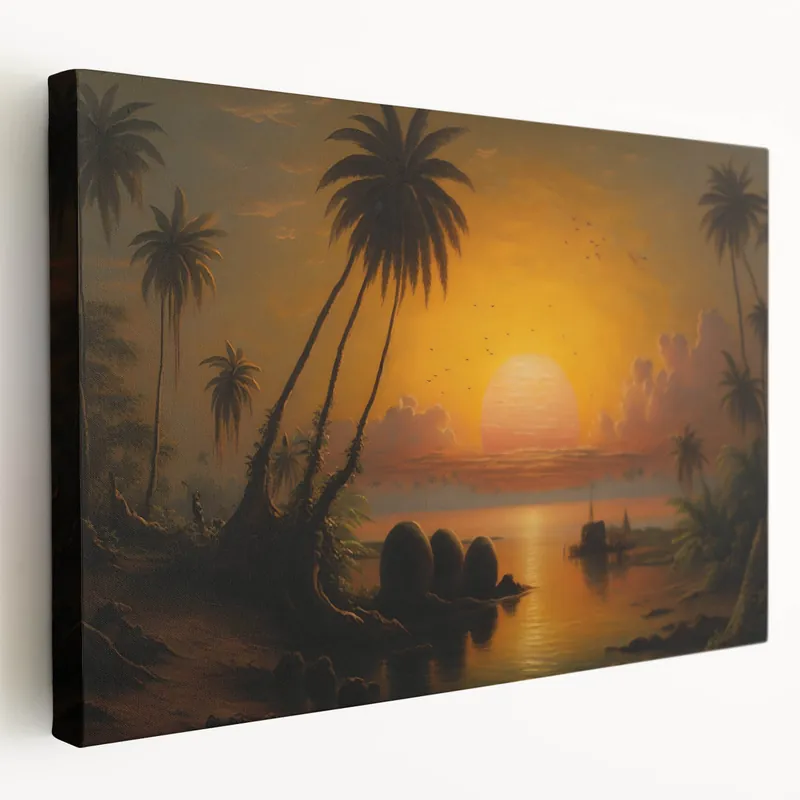 Tropical Sri Lanka Wall Decor - Serene Sunset with Palm Trees Canvas Print Affordable