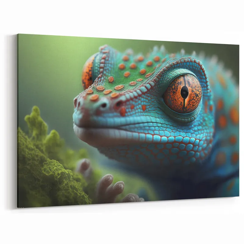 Animal Wall Art - Lizard Close-Up Vibrant Wildlife Photography Canvas Print Premium