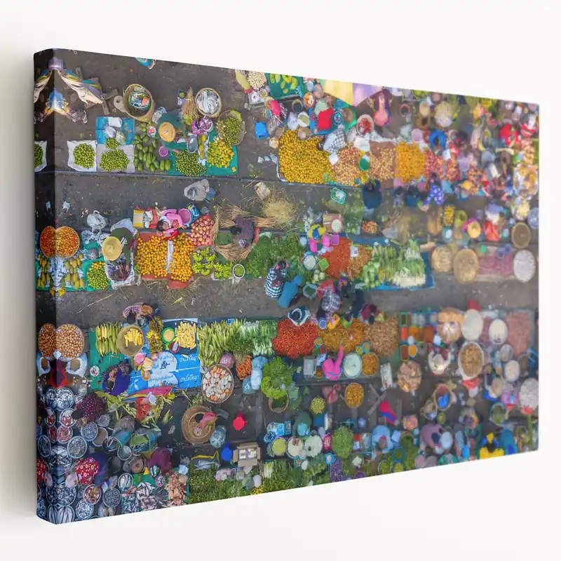 Vibrant Myanmar Market Wall Art - Aerial View of Colorful Local Life Best Price