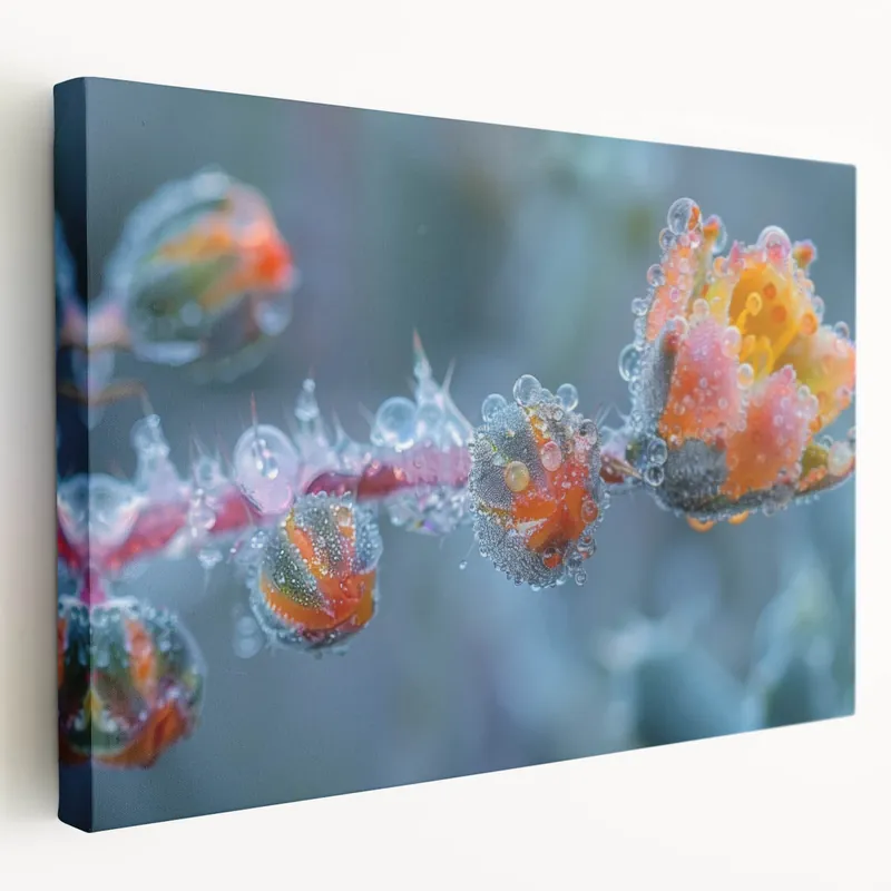 Handmade Frozen Blossoms: Ice and Frost Art – Vibrant Nature Close-Up Wall Decor