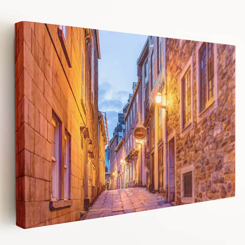 Trusted Brand Historic Street at Dusk Quebec – Charming Evening Wall Art, Urban Decor