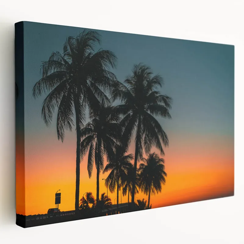 Seasonal Sale Caribbean Sunset Wall Art - Tropical Palms with Vibrant Orange Sky