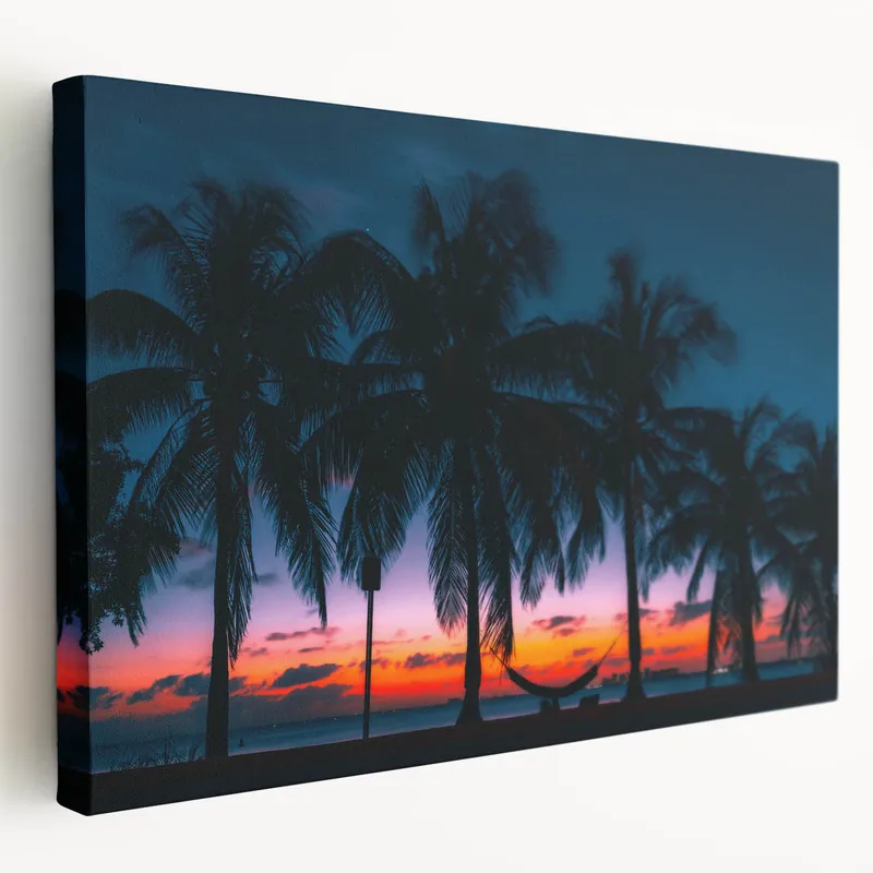 Seasonal Sale Sunset Cuba Wall Art - Tropical Palm Trees with Vibrant Caribbean Sky