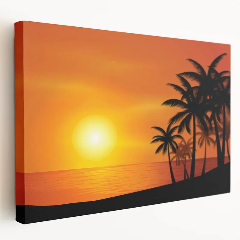 Barbados Sunset Wall Art – Silhouette of Palm Trees, Tropical Decor Money Back Guarantee