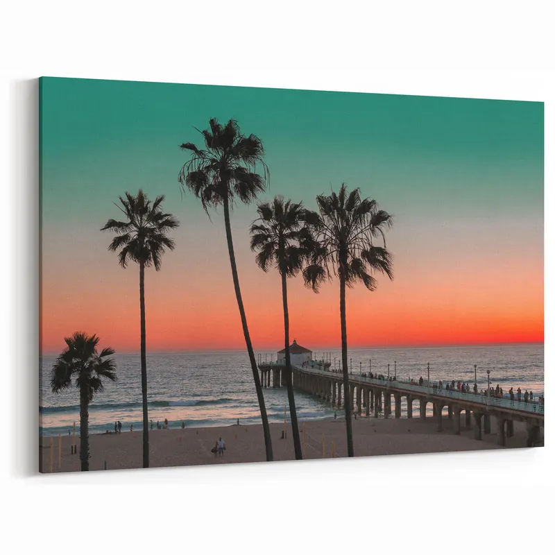 Tropical Island Canvas Prints - Sunset Pier Scene with Palm Trees in Bahamas Factory Price