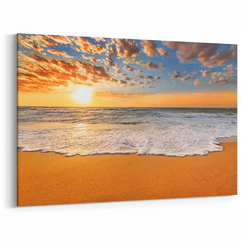 New Arrival Caribbean Scenery Art - Golden Sunset Beach in Bahamas with Ocean Waves