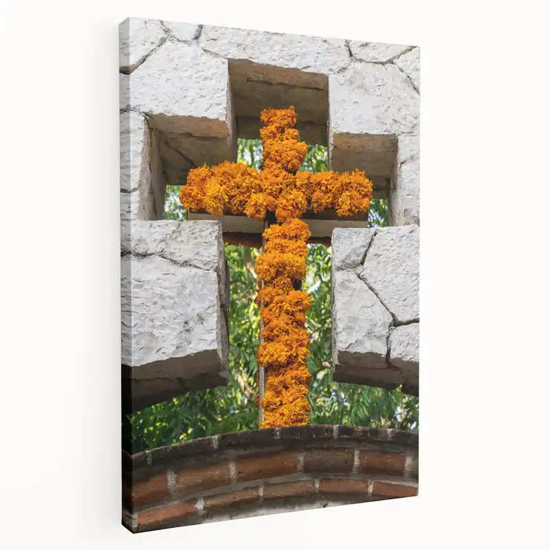 While Supplies Last Quintana Roo Wall Art – Floral Cross Canvas in Vibrant Mexican Design