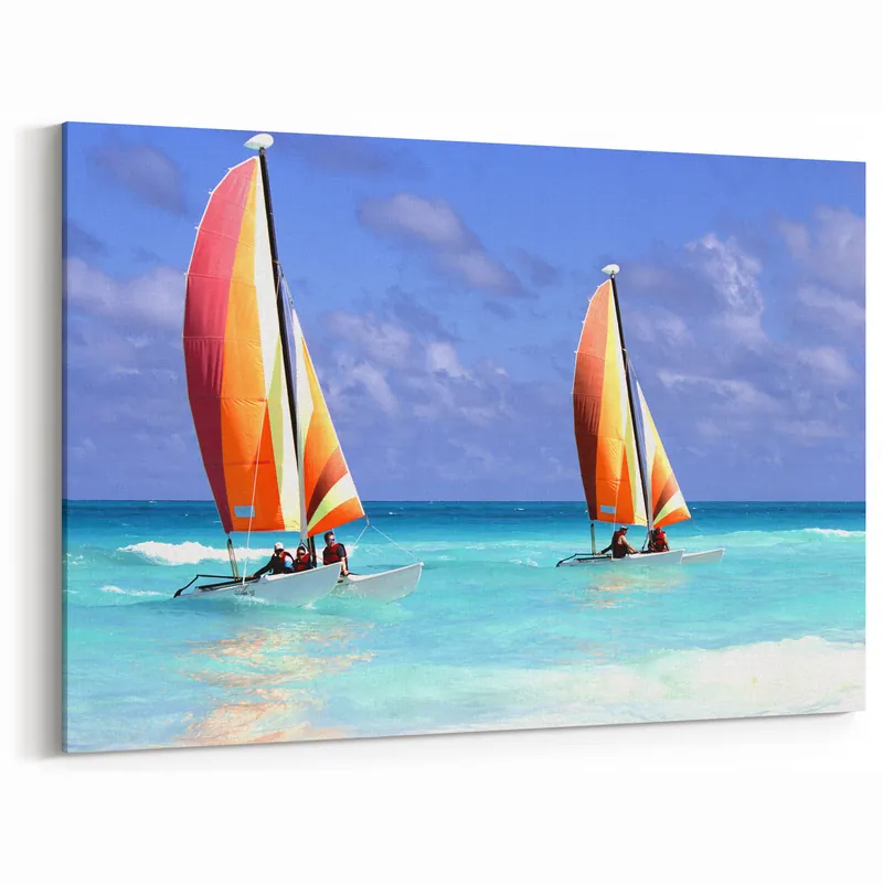Antigua Coastal Prints - Vibrant Caribbean Sailing Seascape Canvas Art Free Shipping