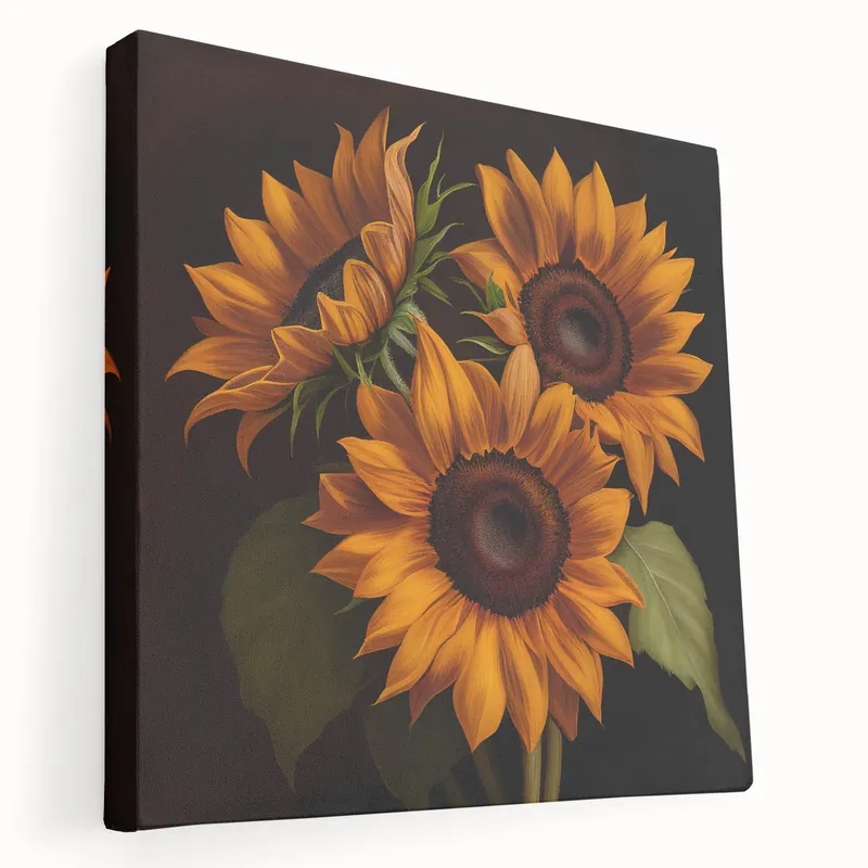 Elegant Sunflower Trio Wall Art | Warm Autumn Sunflower Canvas Print Instant Buy