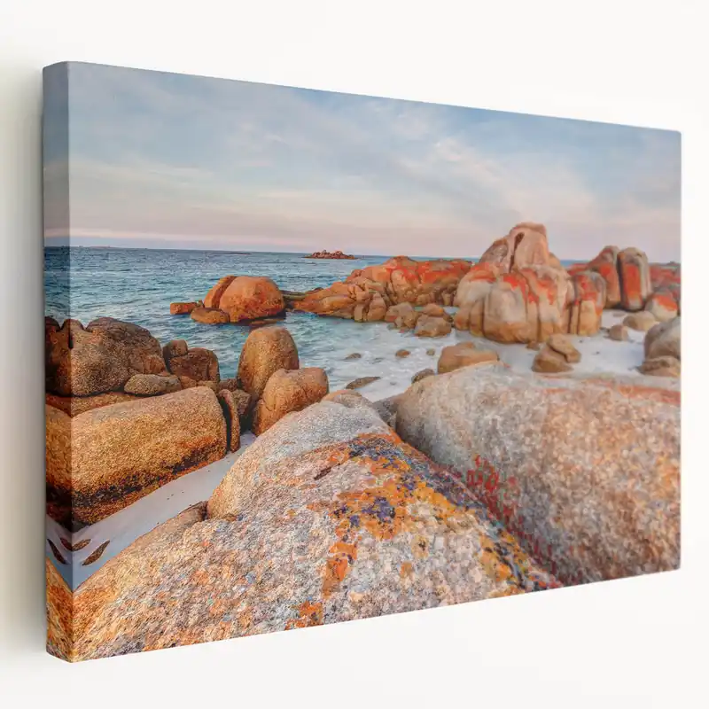 Fresh Stock Tasmanian Landscape Art – Vibrant Rocky Shoreline with Clear Blue Waters