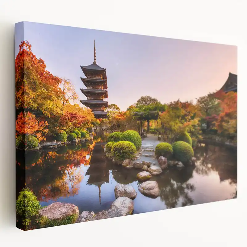 Top Rated Kyoto Garden Autumn Art - Tranquil Pagoda Reflection and Fall Colors