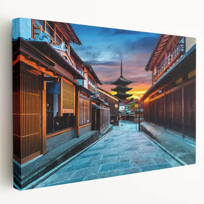 Kyoto Cityscape Prints - Historic Street and Pagoda at Sunset Place Order