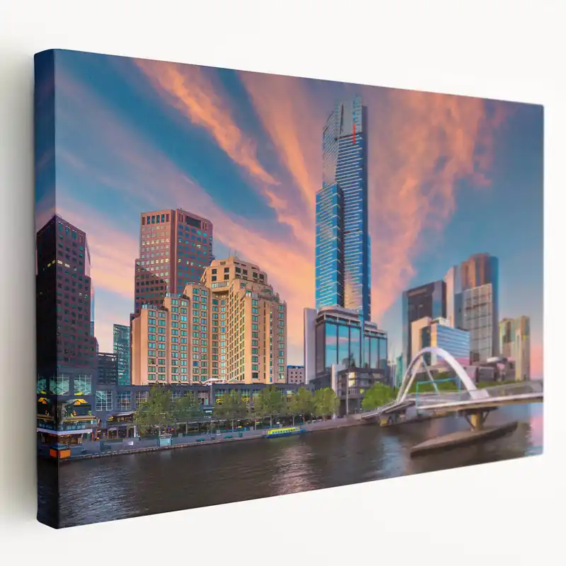 Hassle-Free Returns Melbourne Skyline Sunset Wall Art - Vibrant Cityscape Canvas Print