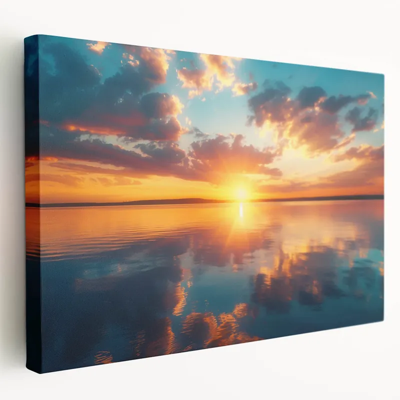 Seasonal Sale Colorful Sunset Over Lake – Vibrant Sun Wall Art with Reflective Water