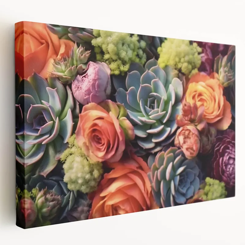 Colorful Succulents and Roses Wall Art - Vibrant Botanical Decor Factory Price
