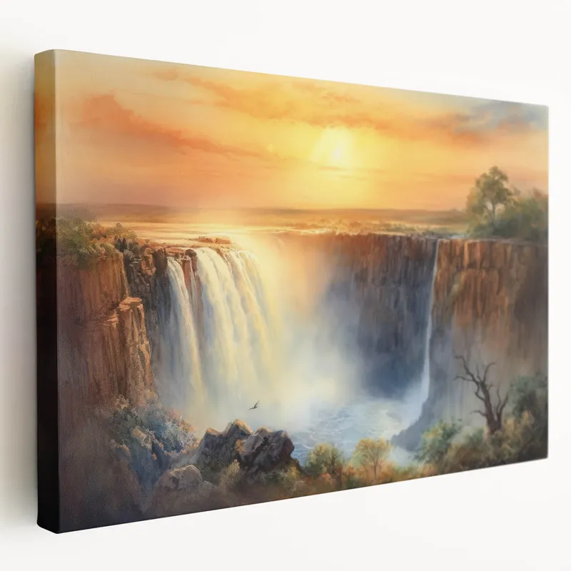 Big Sale Zambia Landscape Art - Victoria Falls at Sunset Canvas Print