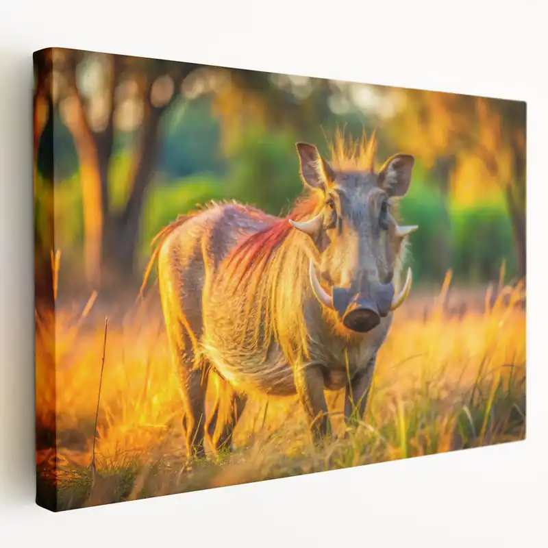 Zambia Wildlife Art - Vibrant Warthog in Sunset Glow Canvas Print Limited Edition