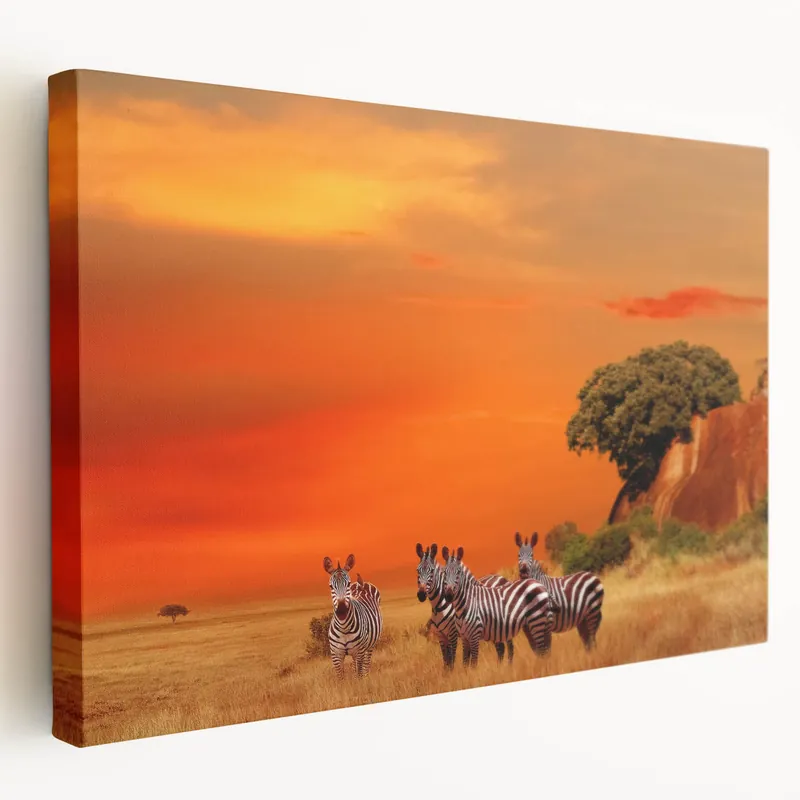 Zebra Sunset Wall Art - Serengeti Landscape Print for Home Decor No Minimum Order