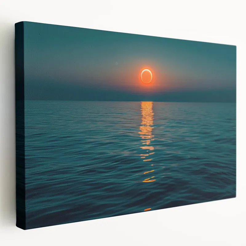 Worldwide Shipping Ocean Eclipse Wall Art – Stunning Solar Eclipse Over Water Canvas Print