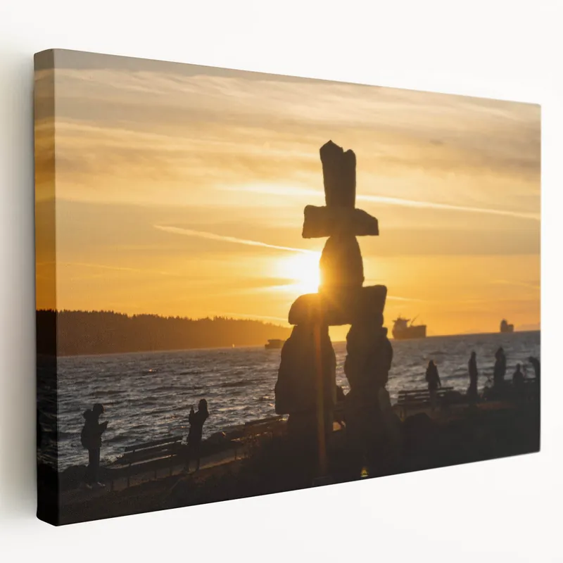 Sunset Over Inukshuk Art – Iconic Vancouver Landmark Silhouette Flash Sale