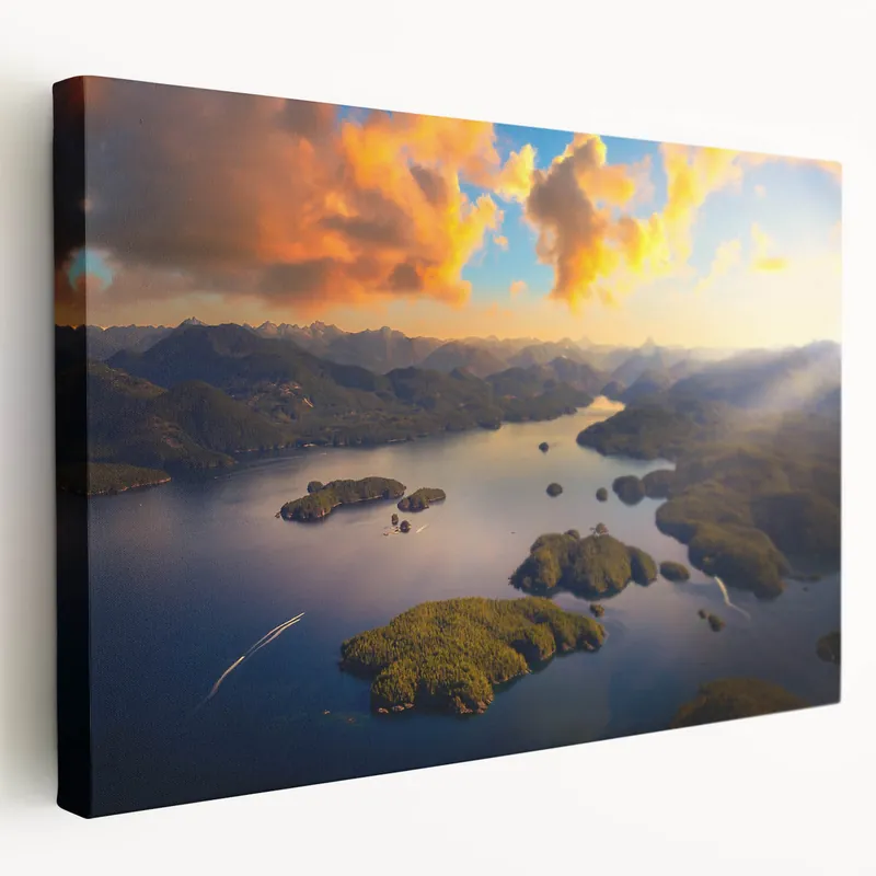 Buy Online Golden Coastal Island Art – British Columbia’s Scenic Aerial View