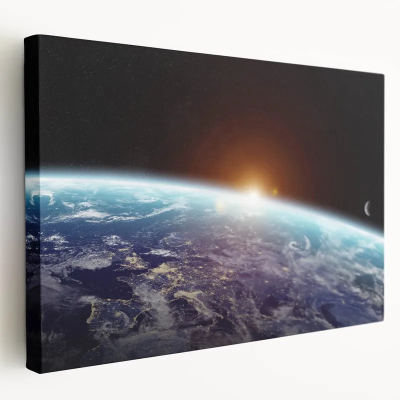 Sunrise Over Earth Wall Art - Space View of Earth with Moon Decor Limited Offer