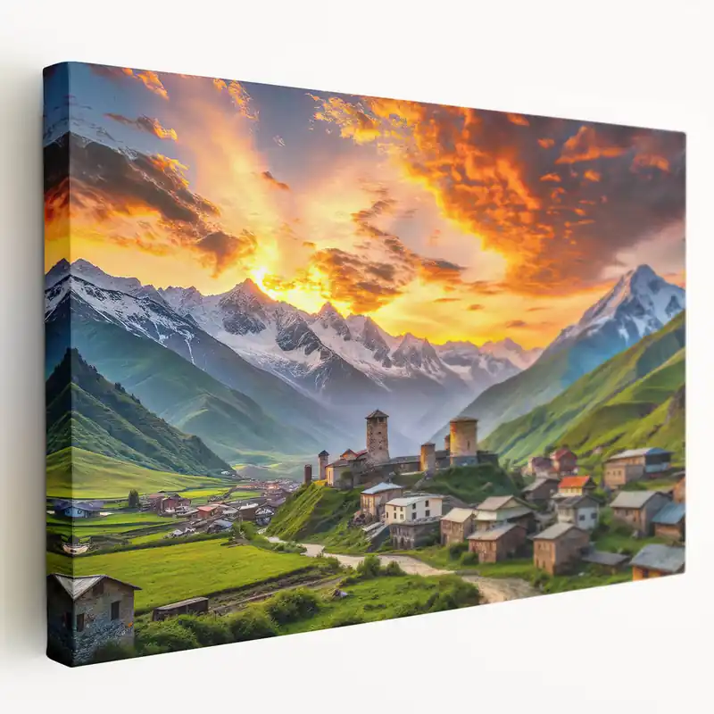 Viral Stunning Georgian Village Sunrise Art - Captivating Mountain Landscape Print