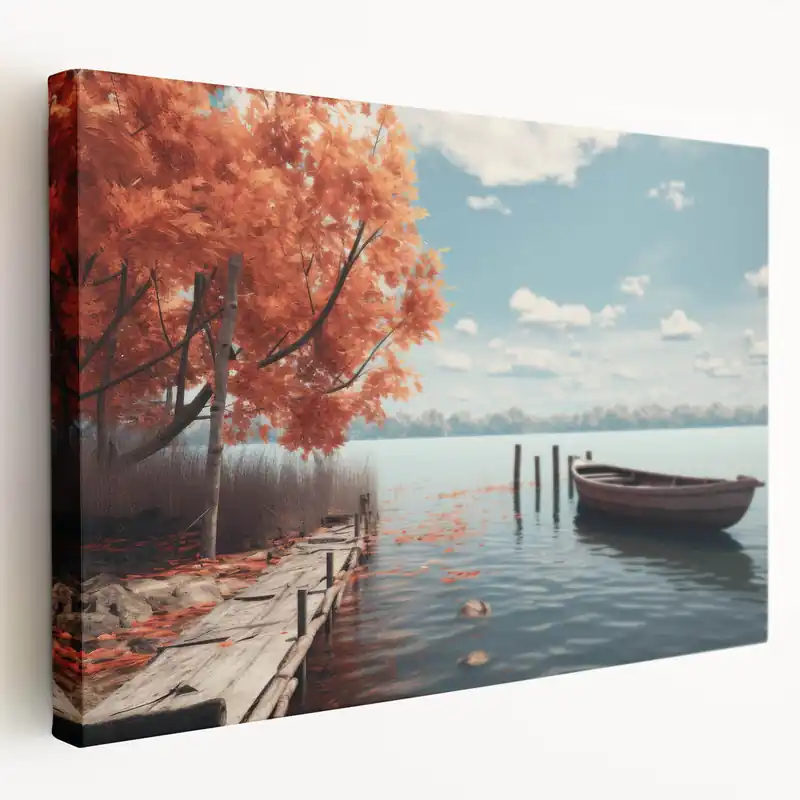 Trusted Brand Serene Autumn Lake Rowboat Wall Art - Rustic Nature Decor