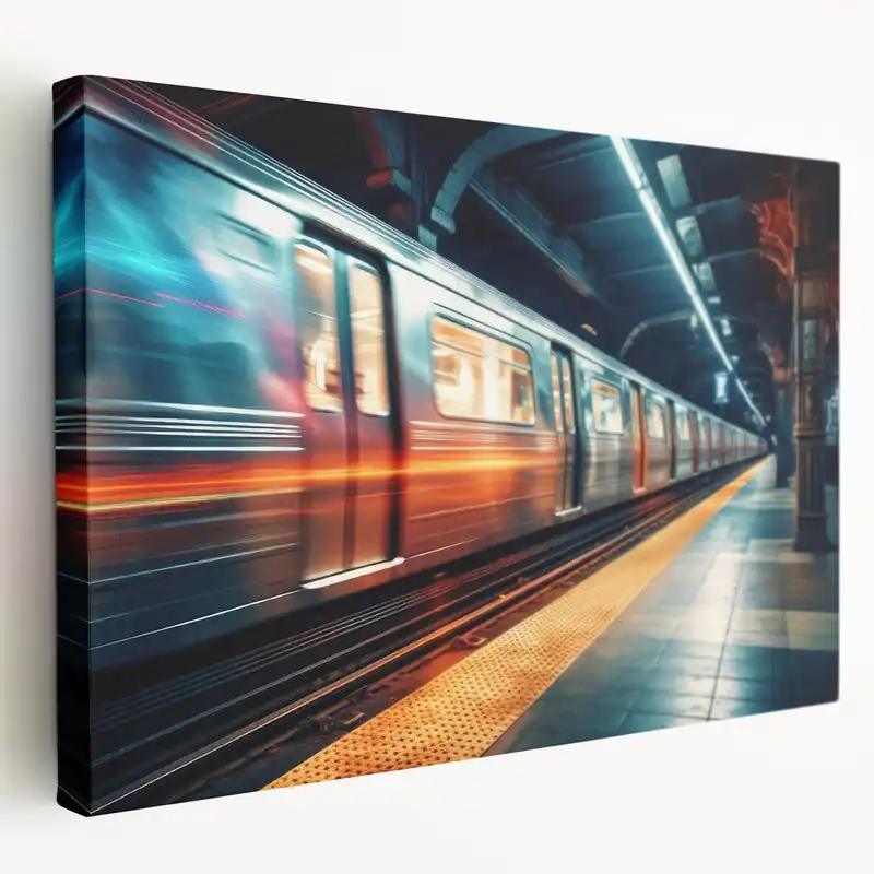Vibrant Subway Train Art - Urban Transit Wall Decor in Neon Lights Editor’s Pick