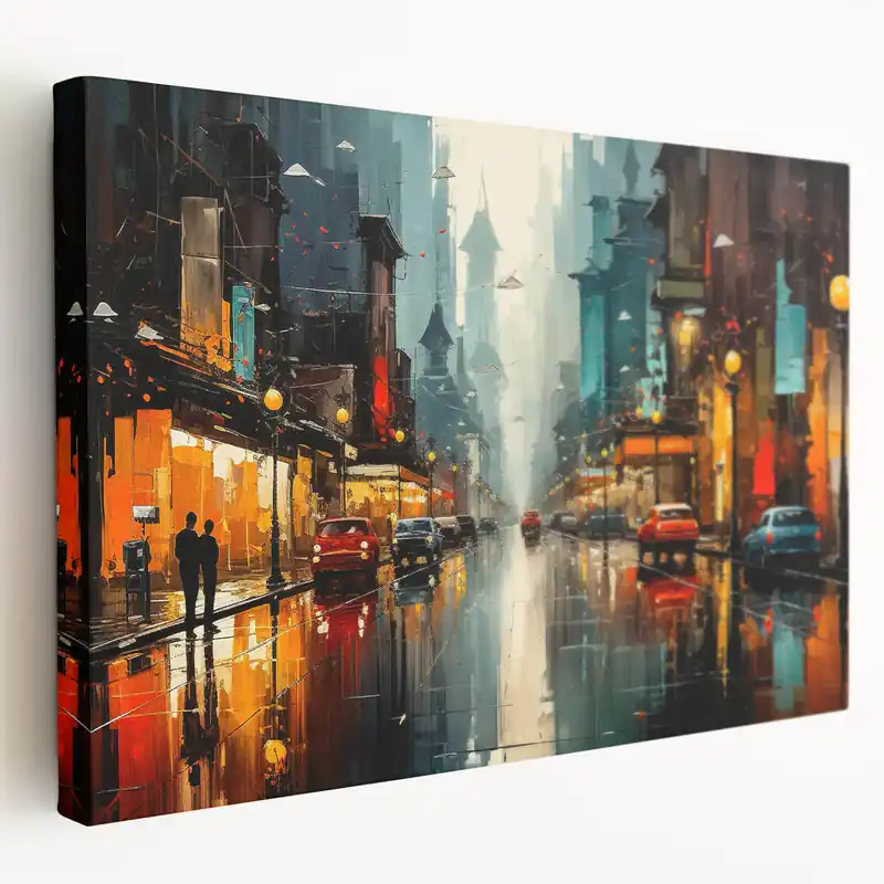 Vibrant City Nightscape Wall Art - Colorful Reflections on Wet Streets Hot Deal