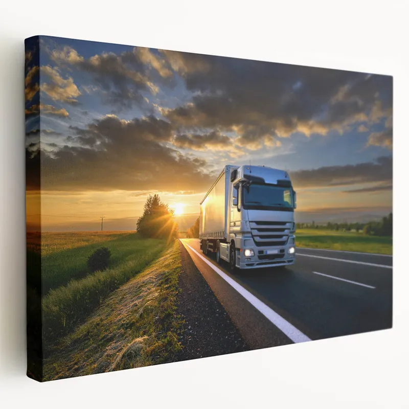 Bargain Sunset Highway Semi Truck - Stunning Truck Canvas Wall Art Decor