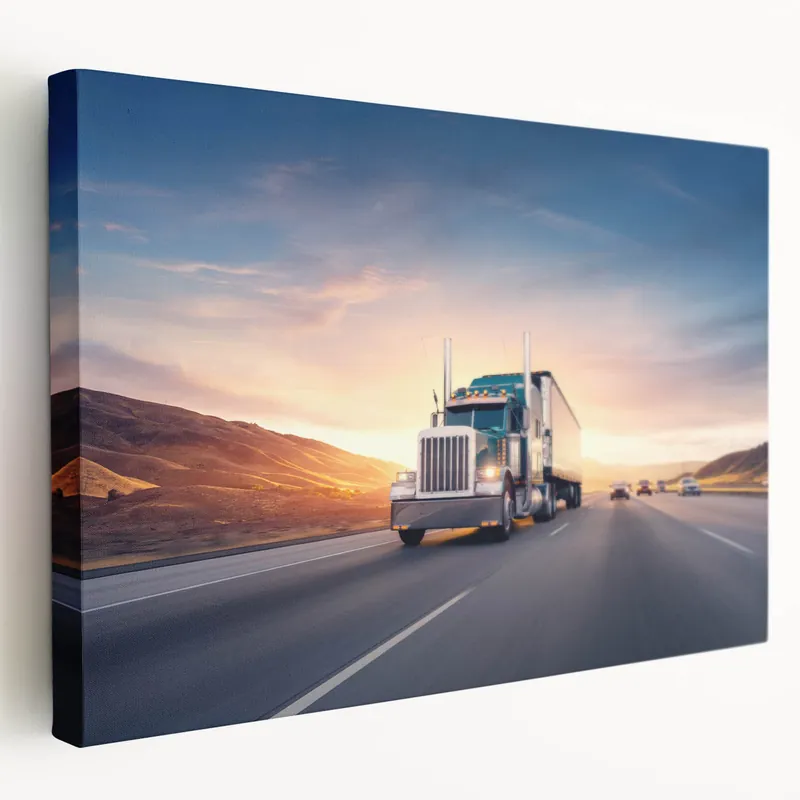 Majestic Semi-Truck at Sunset - Modern Highway Truck Wall Art Print Free Delivery