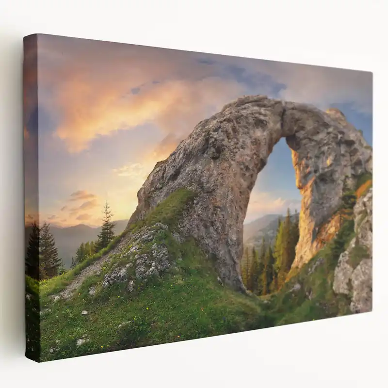 Sunlit Rock Arch at Sunset – Majestic Nature Rock Landscape Wall Art Get Yours