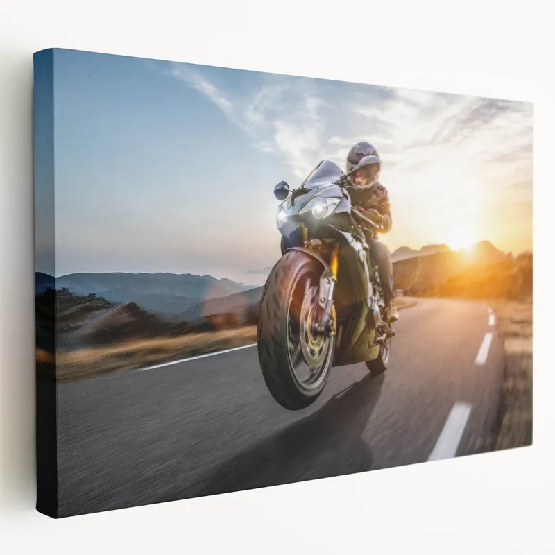 Weekend Sale Modern Motorcycle Photography - High-Speed Sunset Ride Wall Art