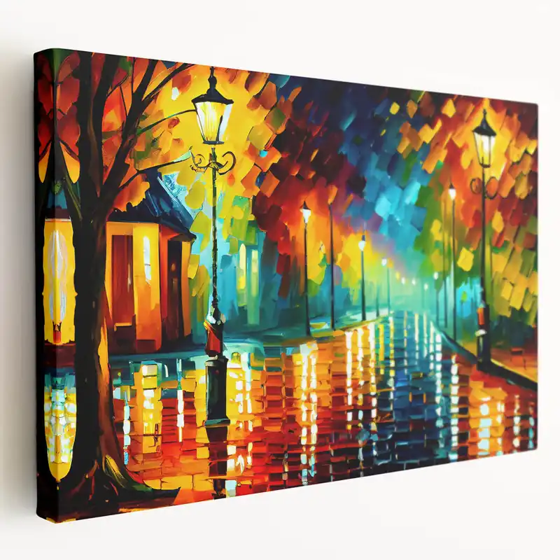 Vibrant Night Street Art - Colorful Urban Lamp Canvas - Expressive Decor Limited Time