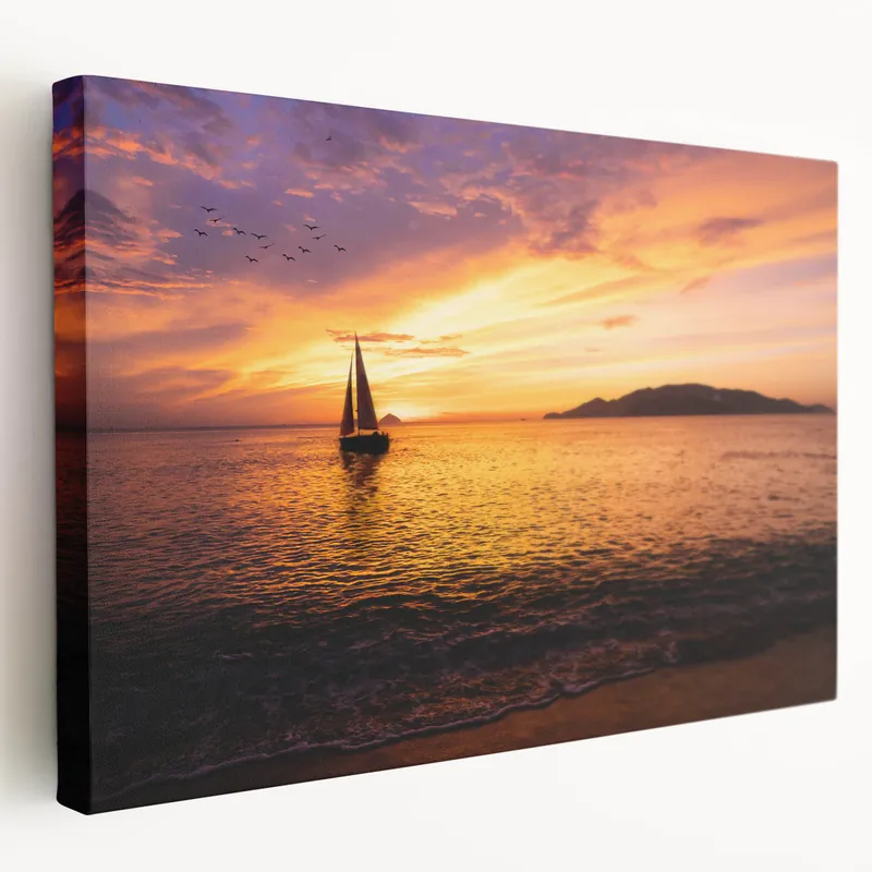 Big Sale Vibrant Sailboat Sunset Wall Art | Nautical Canvas for Coastal Homes