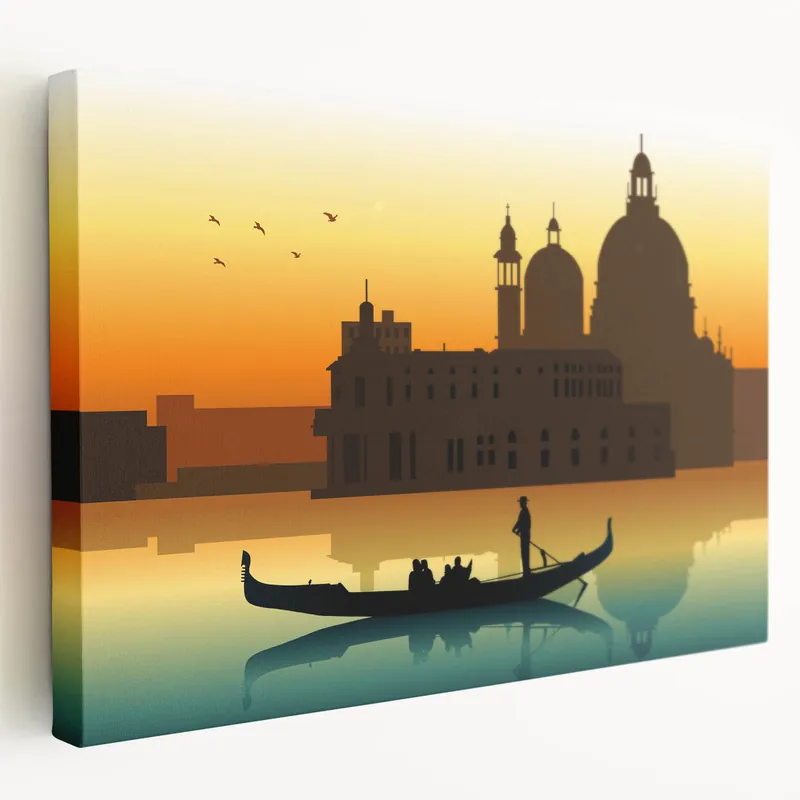 Free Returns Venice Gondola Silhouette Art | Sunset Gondola Decor | Italian Scenic Print