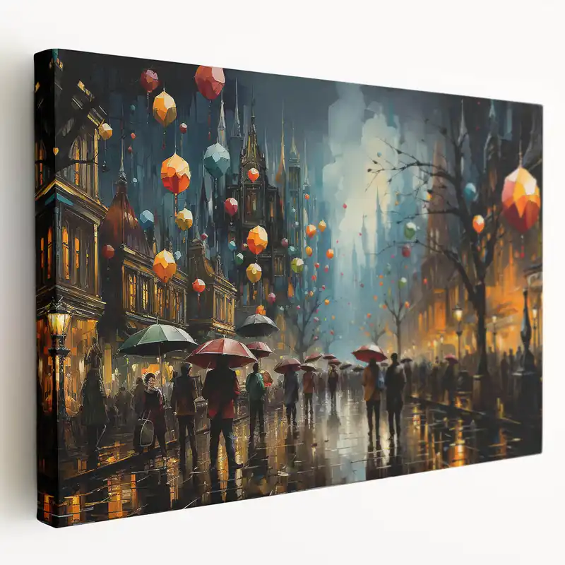 Nighttime Lantern Street Scene Art - Vibrant Urban Cityscape Canvas Last Chance