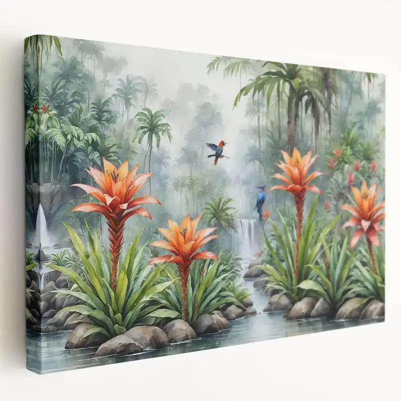 Vibrant Rainforest Wall Art - Tropical Jungle Canvas with Exotic Flowers Secure Checkout