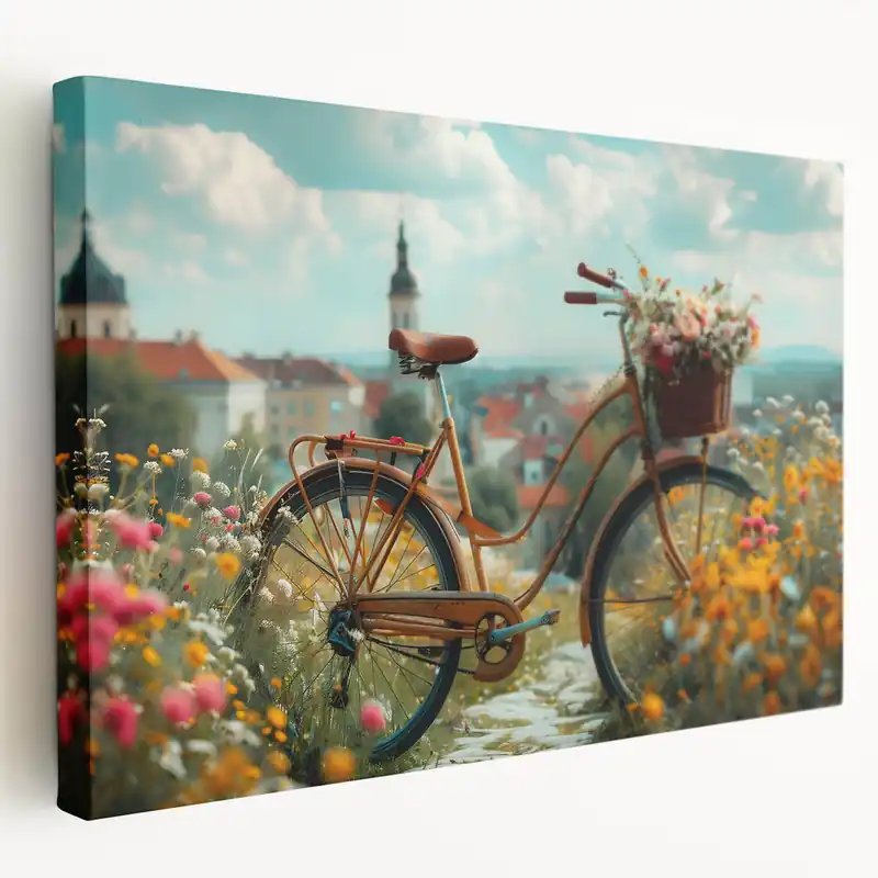 Viral Romantic Floral Bicycle Wall Art - Vintage Cityscape Cycling Print