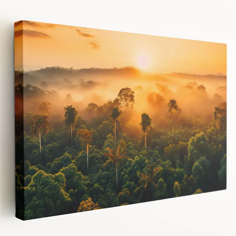 Golden Sunrise Over Rainforest - Majestic Tropical Jungle Canvas Art Big Sale