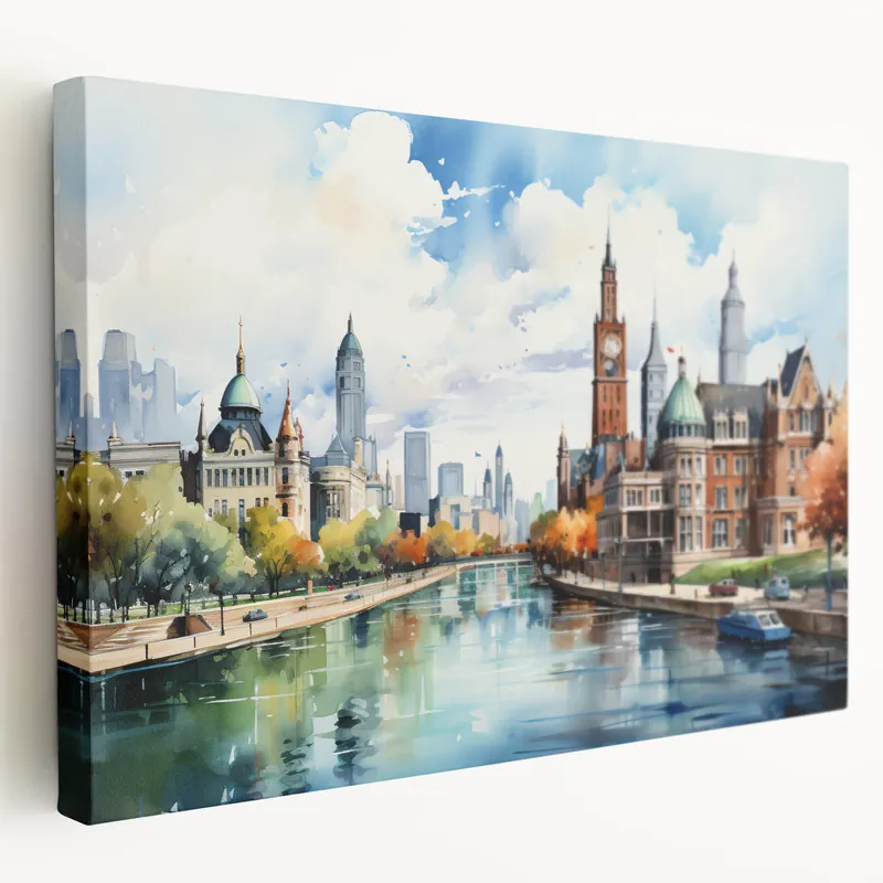 Elegant Cityscape Wall Art - Urban River View Canvas Print Budget